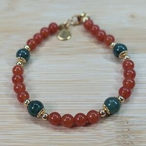 Minimalist Carnelian & Moss Agate Bracelet - Handmade Artisan Jewelry - D082